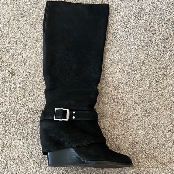 Vince Camuto Shoes - Vince Camuto Alician Leather knee High Pull on Wedge Boots Buckle Detail